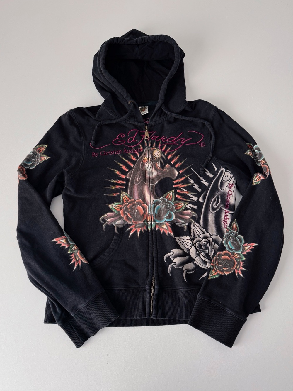 Rare Y2K Ed Hardy Christian Audigier Zipup Sweatshirt Hoodie Medium